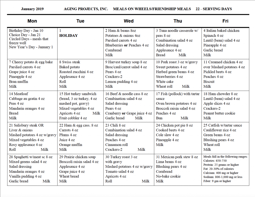 January Lunch Menus - The Active Age